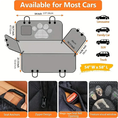 Hamac de Voiture pour Chien — 100% Étanche, Fenêtre Maille & Fermeture Éclair