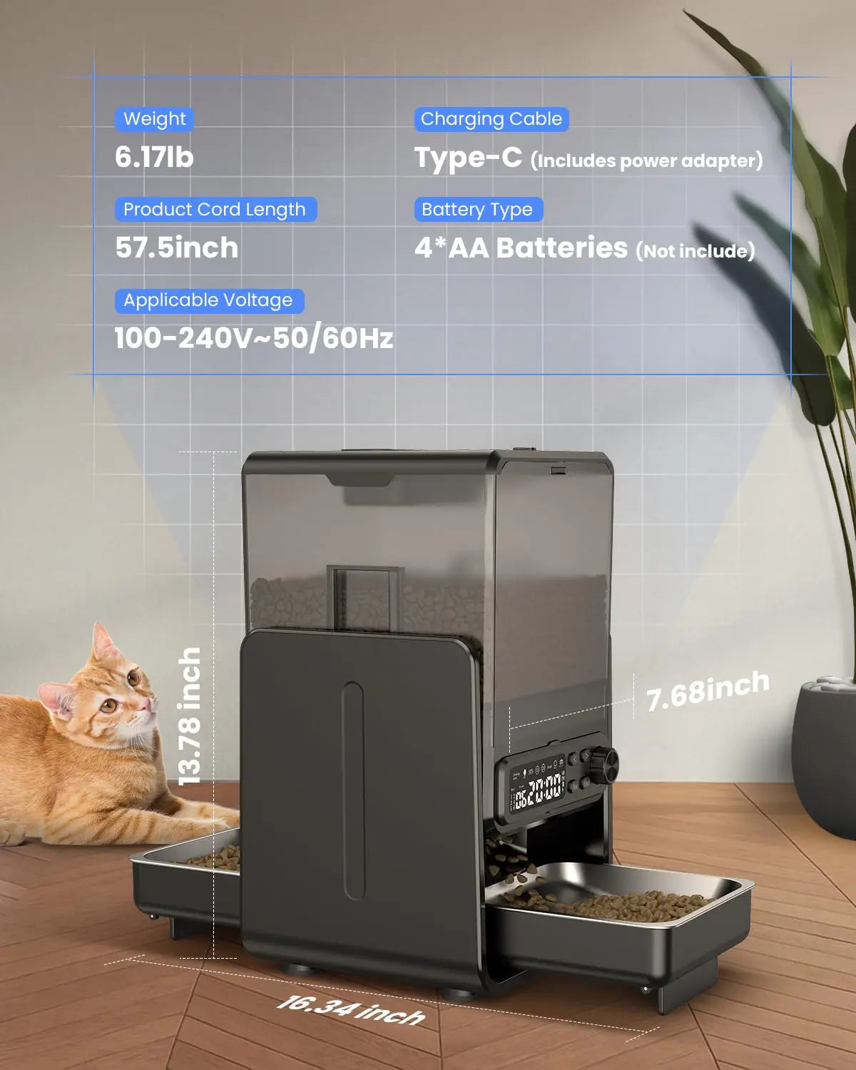 Distributeur d'Eau 3.2L Inox avec Fenêtre de Contrôle pour Chat et Chien