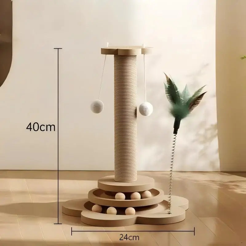 Jouet en Bois Massif pour Chat — Plateau Tournant avec Balles & Griffoir Sisal 🐱