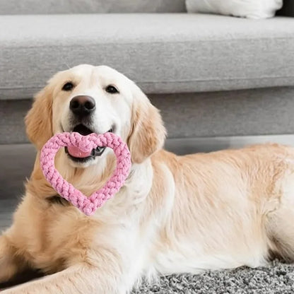Jouet Corde à Mâcher en Forme de Cœur pour Chien — Tissé Main, Anti-Tartre & Mignon ❤️