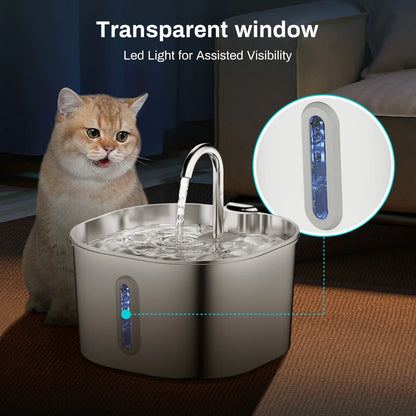 Fontaine à Eau Carrée 2.2L Inox pour Chat et Chien — ZYFeeder
