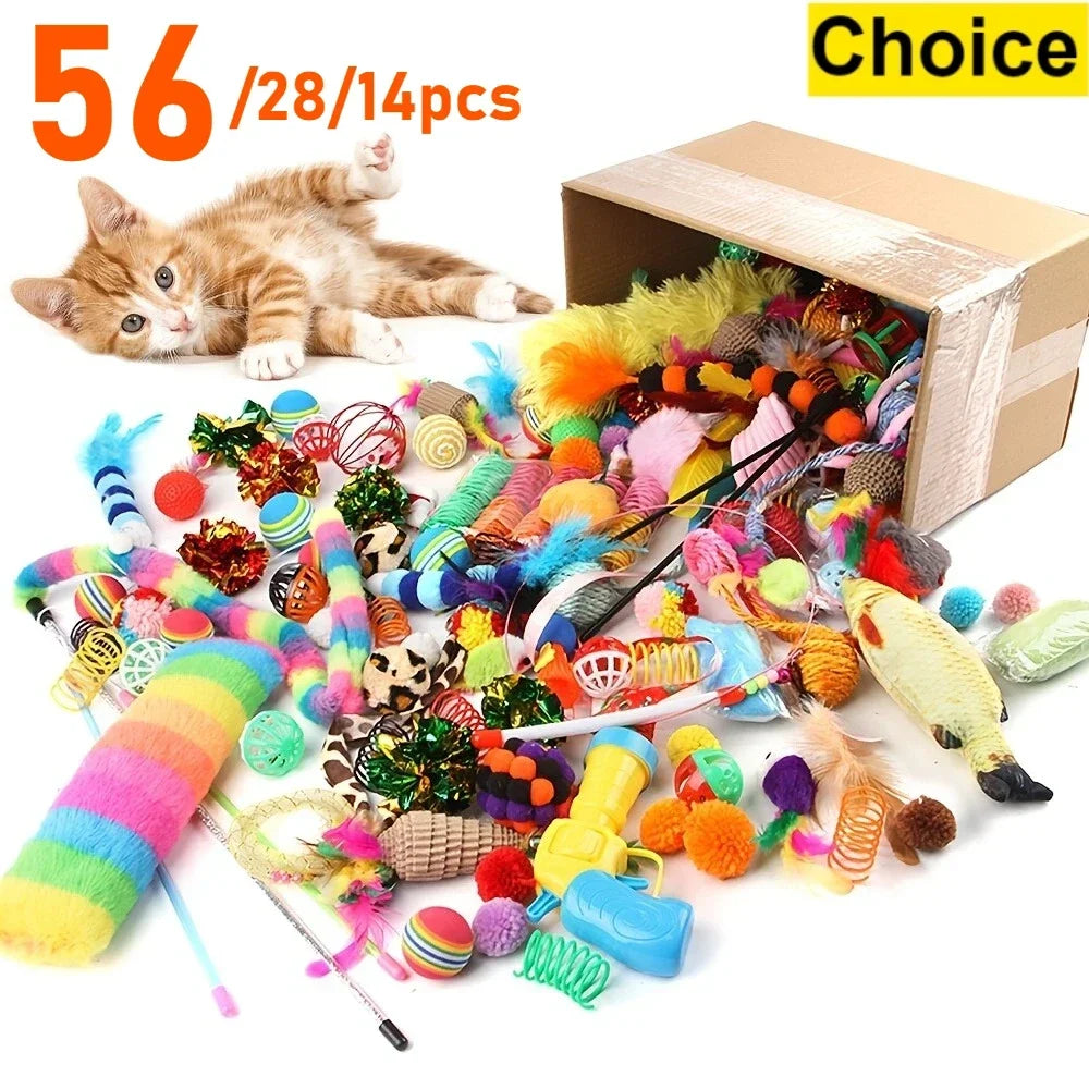Méga Pack de Jouets pour Chat & Chaton — Balles, Souris, Plumes & Plus (14 / 28 / 56 pièces) 🐱