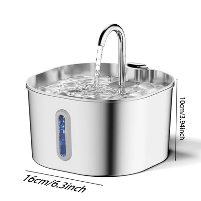 Fontaine à Eau Carrée 2.2L Inox pour Chat et Chien — ZYFeeder