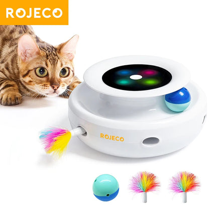 Jouet Interactif Automatique 2-en-1 pour Chat — Plumeau + Balle, 5 Modes & Lumières LED 🐱