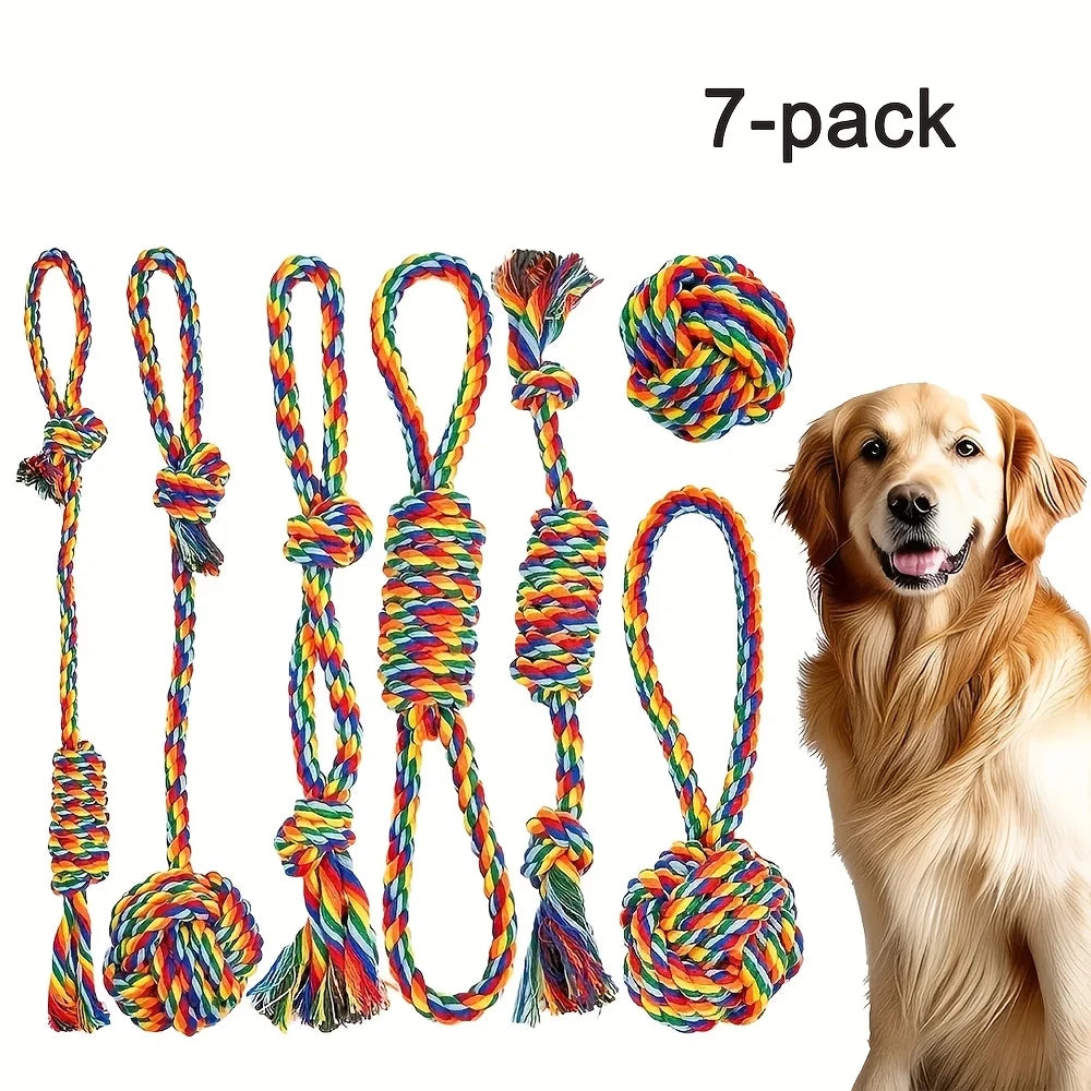 Set de 7 Jouets à Mâcher pour Chien — Cordes Résistantes, Anti-Tartre & Santé Dentaire 🦴