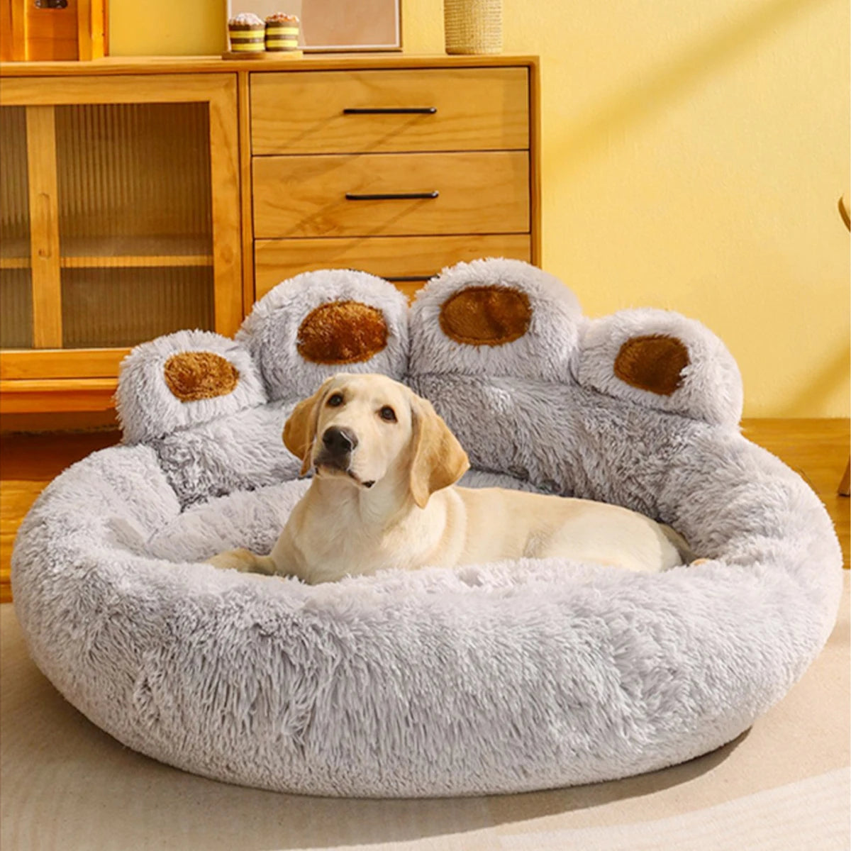 Lit Apaisant Moelleux en Forme de Patte pour Chien & Chat — Ultra Doux & Anti-Anxiété 🐾