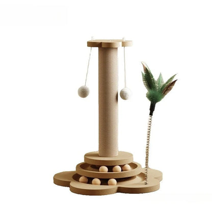 Jouet en Bois Massif pour Chat — Plateau Tournant avec Balles & Griffoir Sisal 🐱