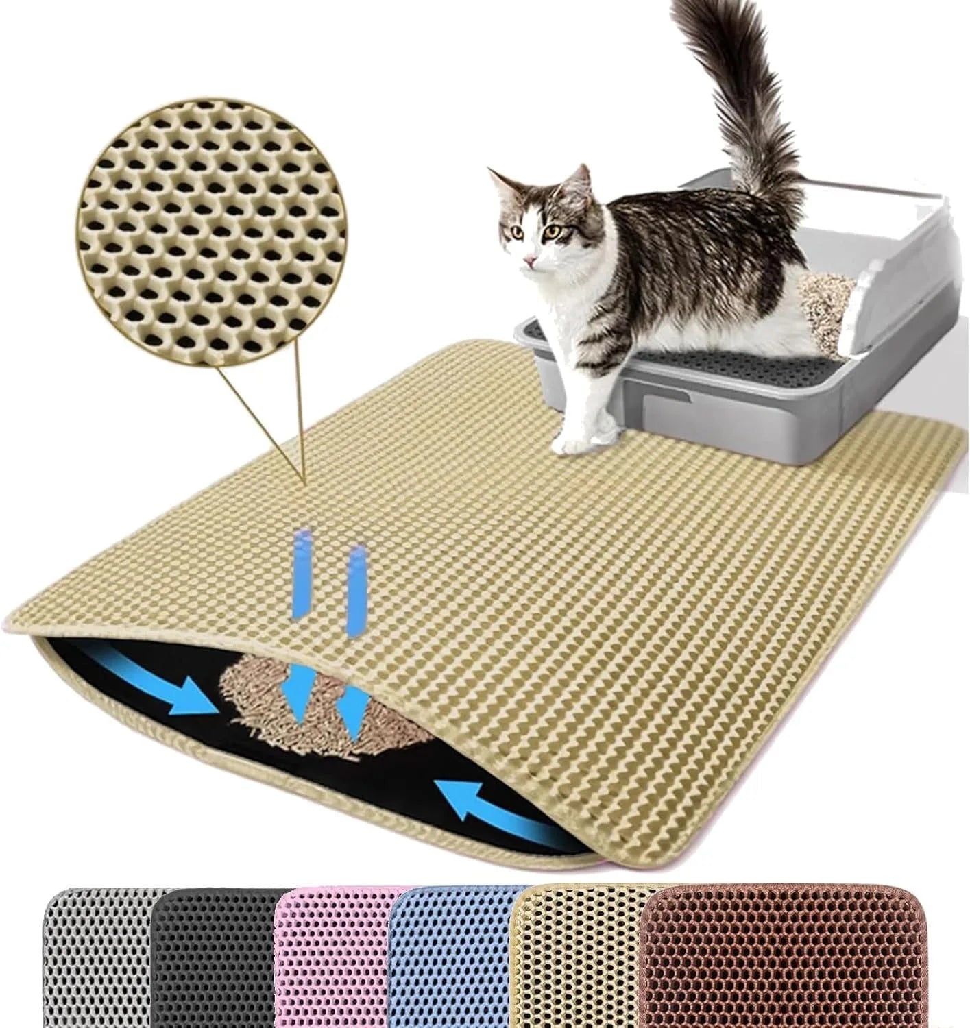 Tapis de Litière Double Couche pour Chat — Antidérapant, Imperméable & Facile à Nettoyer