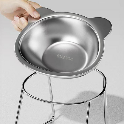 Gamelle Surélevée Inclinée 15° en Inox pour Chat & Chien — Anti-Cervicales & Posture Saine 🍽️