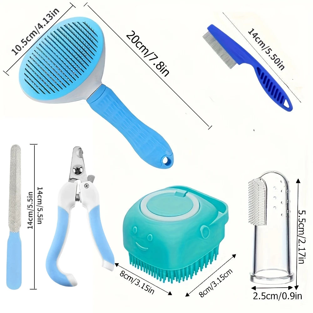 Kit de Toilettage 8 Pièces pour Chat — Brosse, Coupe-Ongles & Peigne Anti-Puces