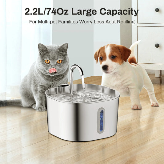 Fontaine à Eau Carrée 2.2L Inox pour Chat et Chien — ZYFeeder