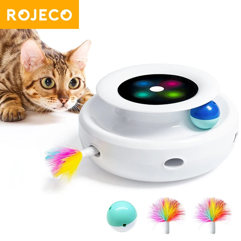 Jouet Interactif Automatique 2-en-1 pour Chat — Plumeau + Balle, 5 Modes & Lumières LED 🐱