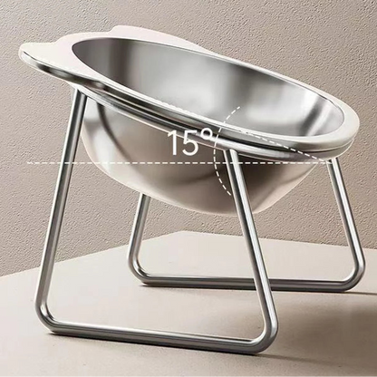 Gamelle Surélevée Inclinée 15° en Inox pour Chat & Chien — Anti-Cervicales & Posture Saine 🍽️