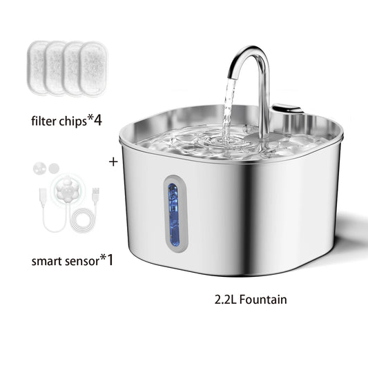 Fontaine à Eau Automatique 2,2L avec Capteur de Mouvement — Inox, Filtrée & Silencieuse 💧