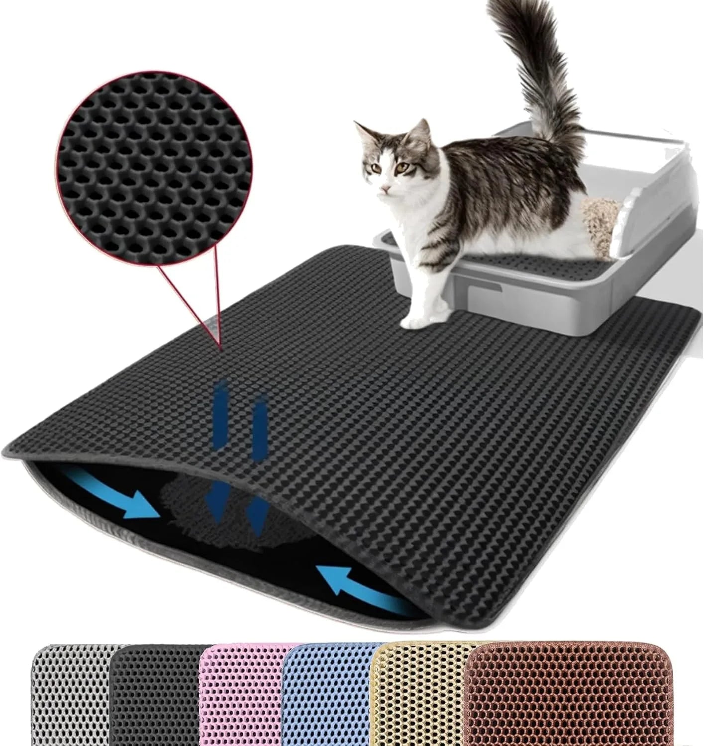 Tapis de Litière Double Couche pour Chat — Antidérapant, Imperméable & Facile à Nettoyer