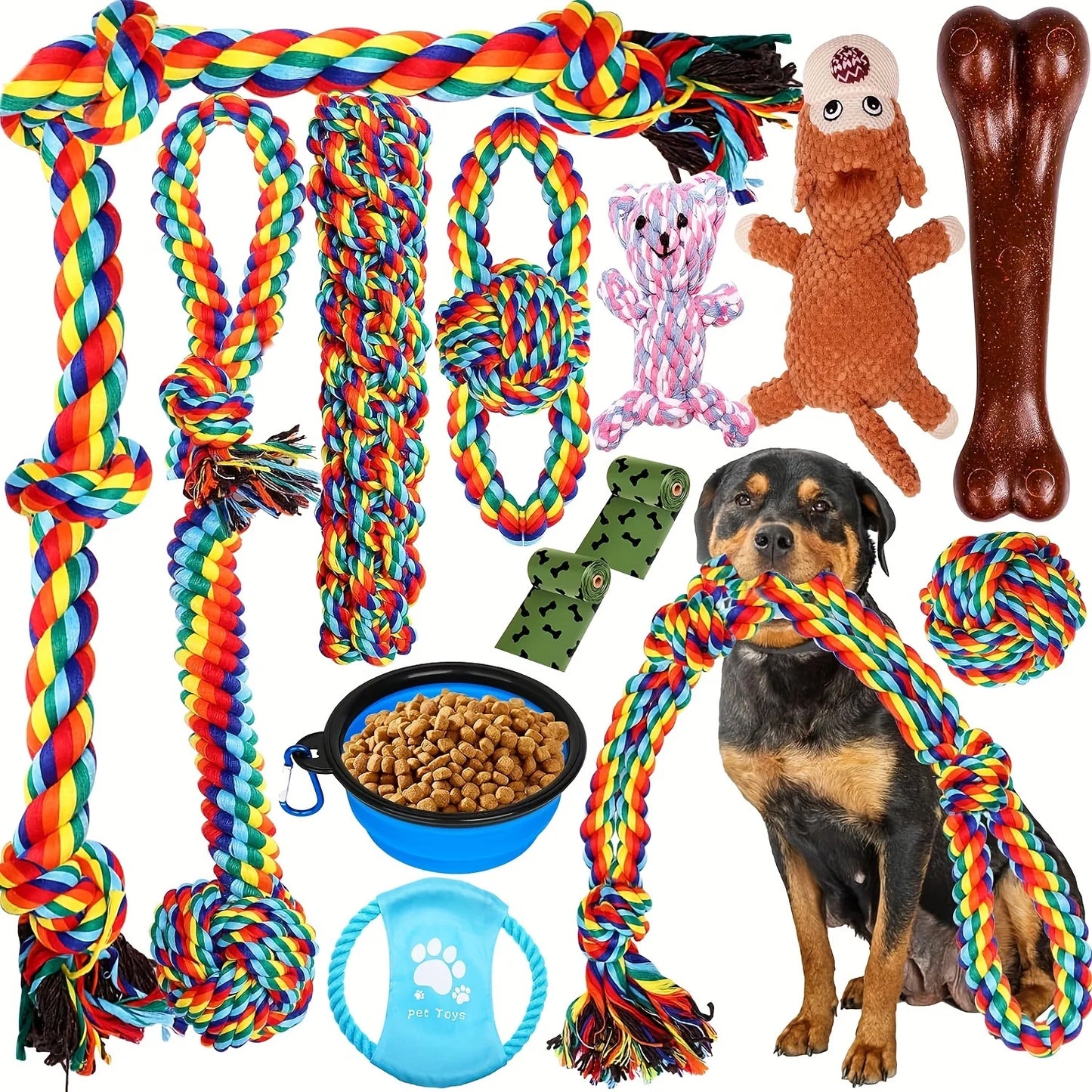 Set de 7 Jouets à Mâcher pour Chien — Cordes Résistantes, Anti-Tartre & Santé Dentaire 🦴