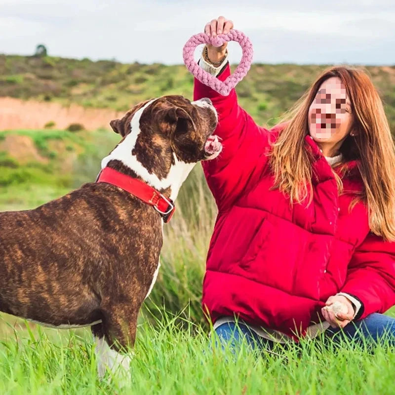 Jouet Corde à Mâcher en Forme de Cœur pour Chien — Tissé Main, Anti-Tartre & Mignon ❤️
