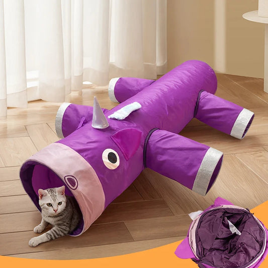Tunnel de Jeu Licorne pour Chat — 6 Entrées, Pliable & Anti-Ennui 🦄