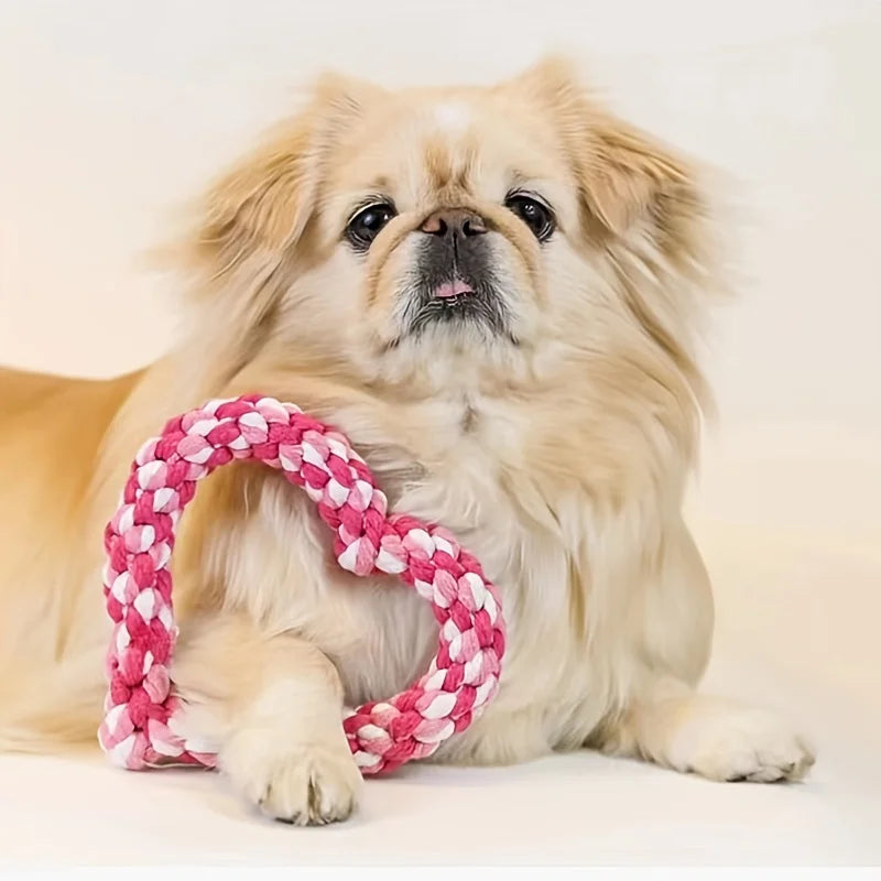 Jouet Corde à Mâcher en Forme de Cœur pour Chien — Tissé Main, Anti-Tartre & Mignon ❤️