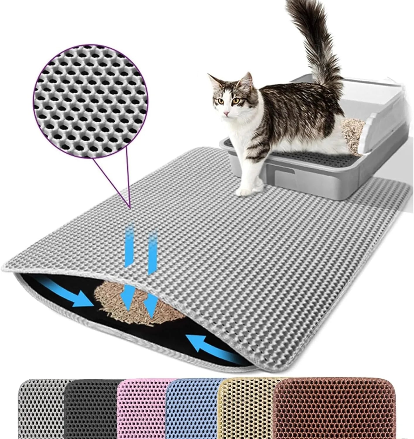 Tapis de Litière Double Couche pour Chat — Antidérapant, Imperméable & Facile à Nettoyer