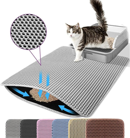 Tapis de Litière Double Couche pour Chat — Antidérapant, Imperméable & Facile à Nettoyer