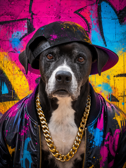 Portrait numerique animal style Hip-Hop - chaine et lunettes street art